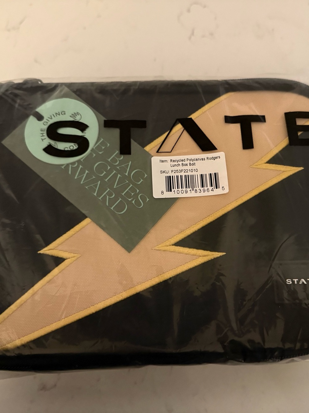 STATE Kids Lunch Box - Black with Cream Lightning Accent